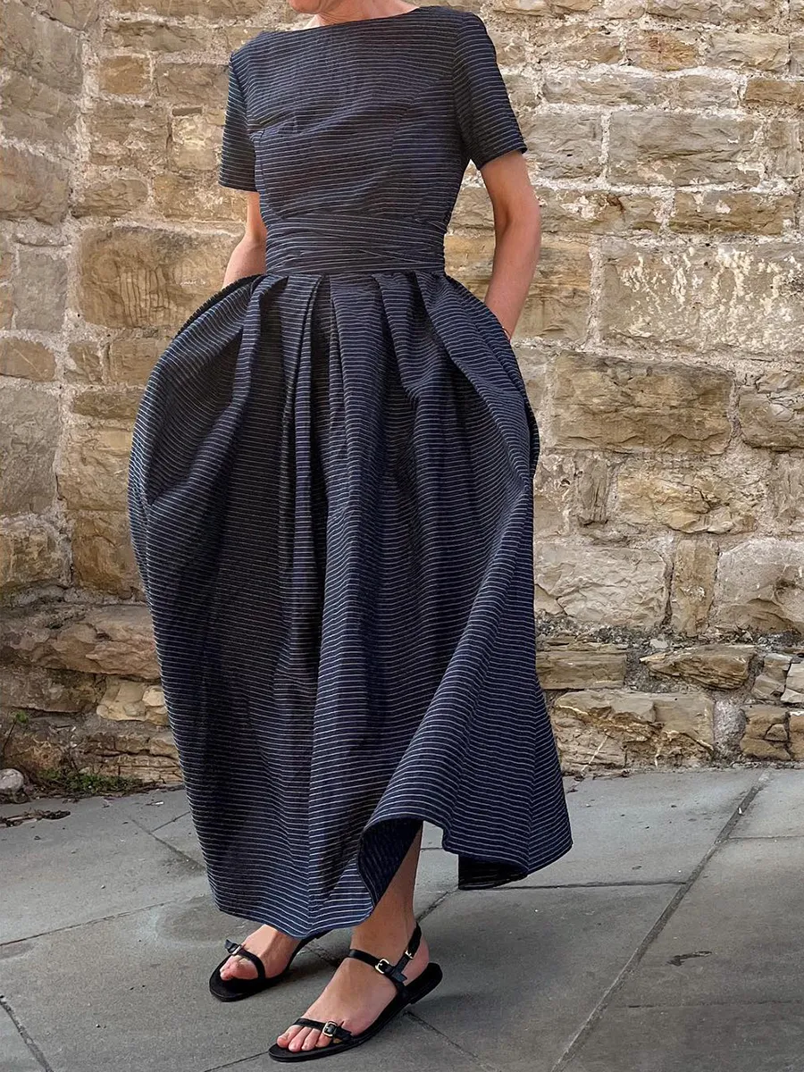 Relaxed Striped Tie Waist Maxi Dress