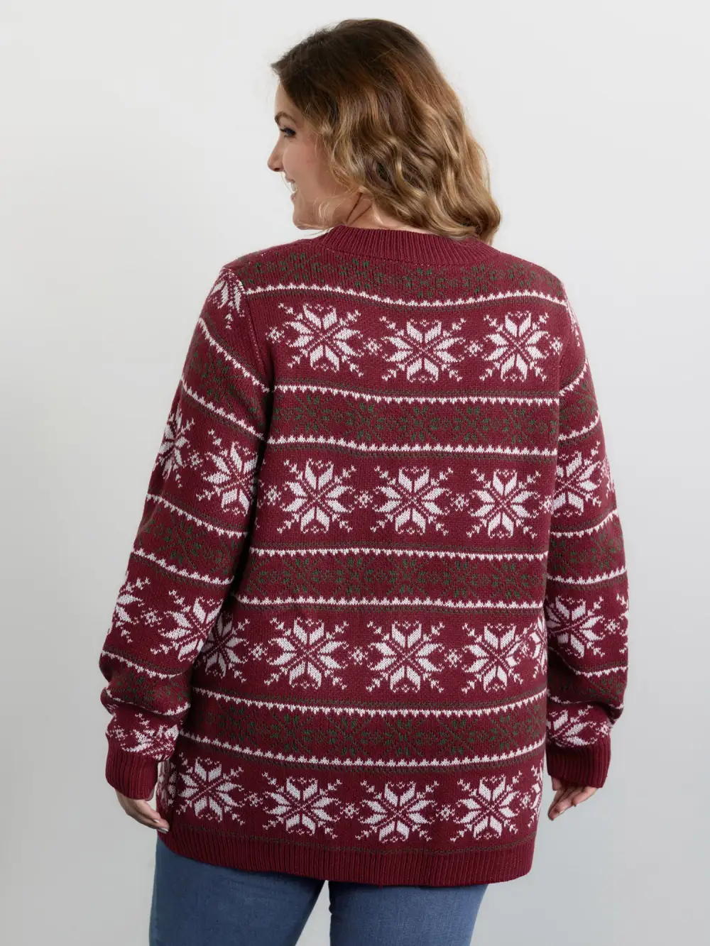 Holiday Curvy Hem Ribbed Knit Cardigan