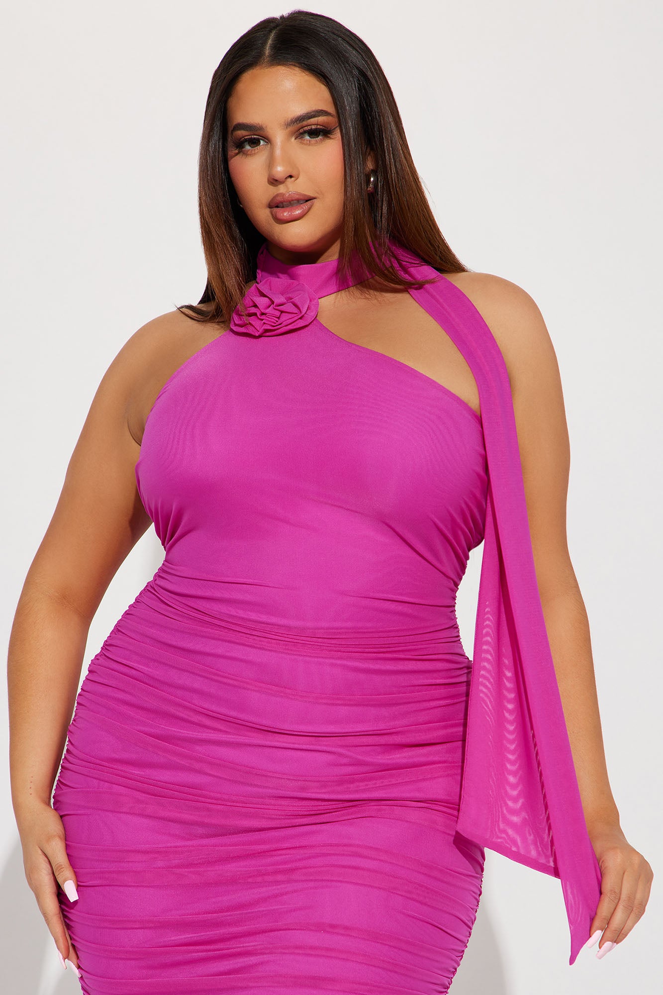 Selena Mesh Midi Dress - Magenta