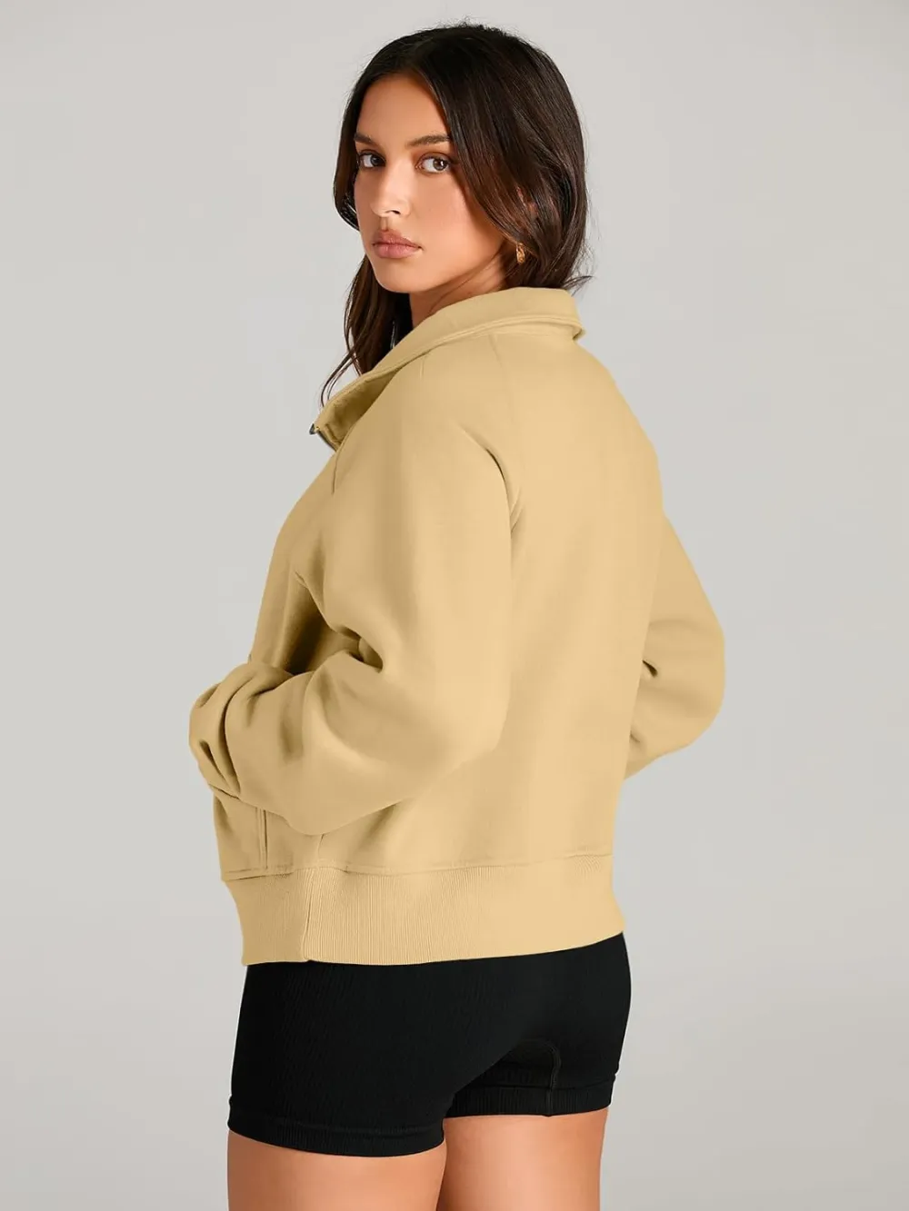 Womens Sweatshirts Half Zip Cropped Pullover Fleece Quarter Zipper Hoodies Fall outfits Clothes Thumb Hole