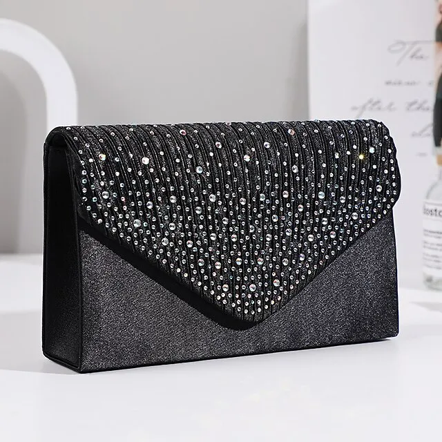 Women's Tri-fold Clutch Bags Polyester for Formal Evening Bridal Wedding Party with Crystal / Rhinestone Glitter Shine in Silver Wine Black