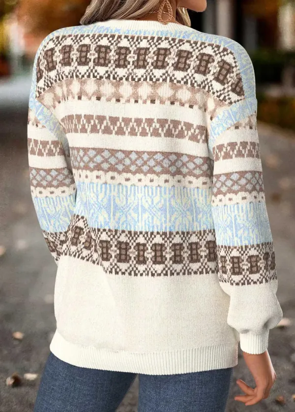 Beige Tummy Coverage Geometric Print Long Sleeve Sweatshirt