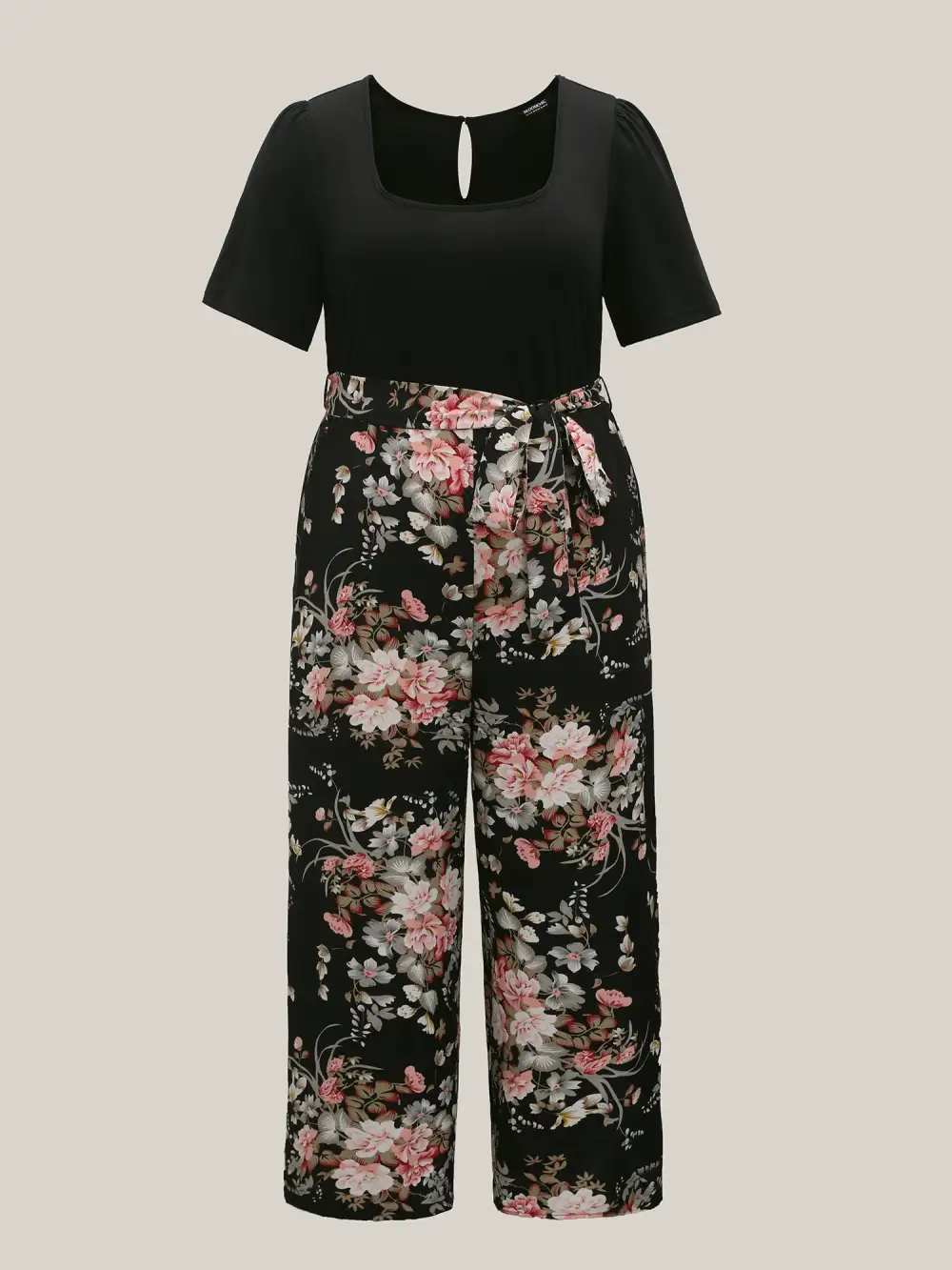 Color Contrast Belted Panel Pockets Jumpsuit