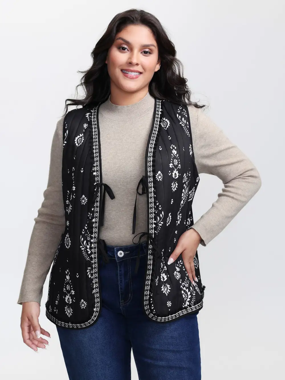 Boho Print Double Front-Tie Vest