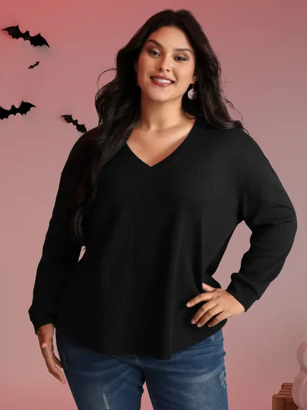 Sheer Lace Back Textured Sweatshirt