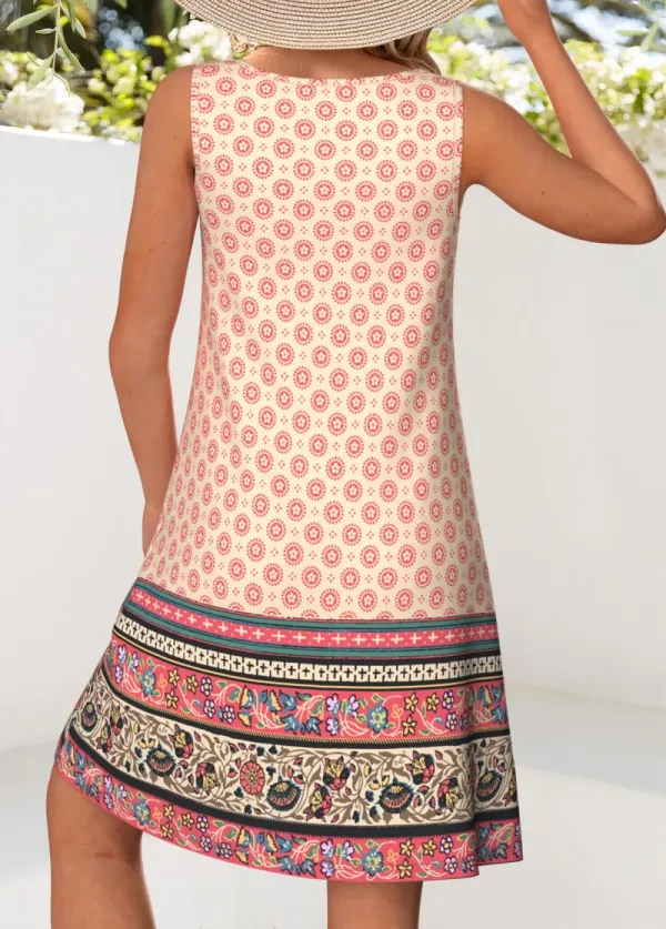 Multi Color Cut Out Tribal Print A Line Dress