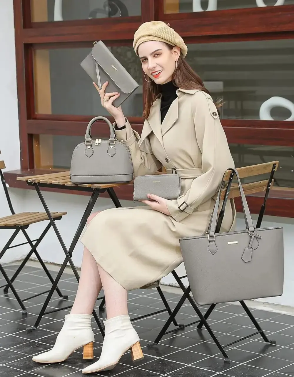 4PCS Women Fashion Handbags Purses Wallet Tote Shoulder Bags