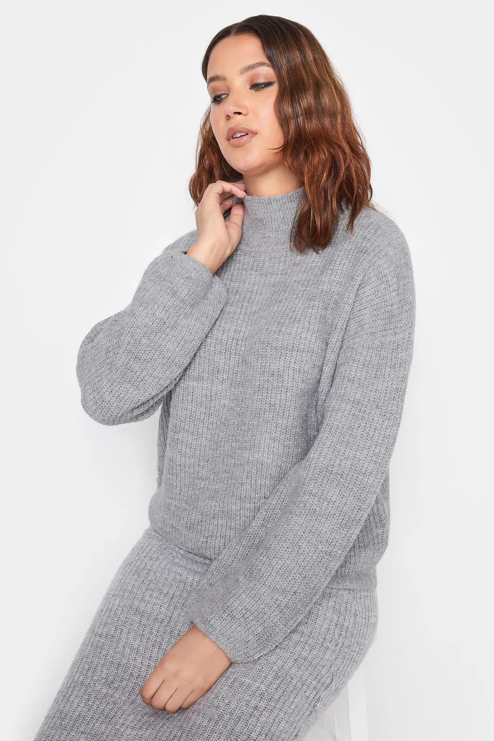 LTS Tall Dark Purple Funnel Neck Knitted Jumper