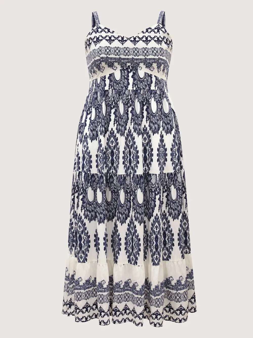Boho Print Shirred Cami Midi Dress
