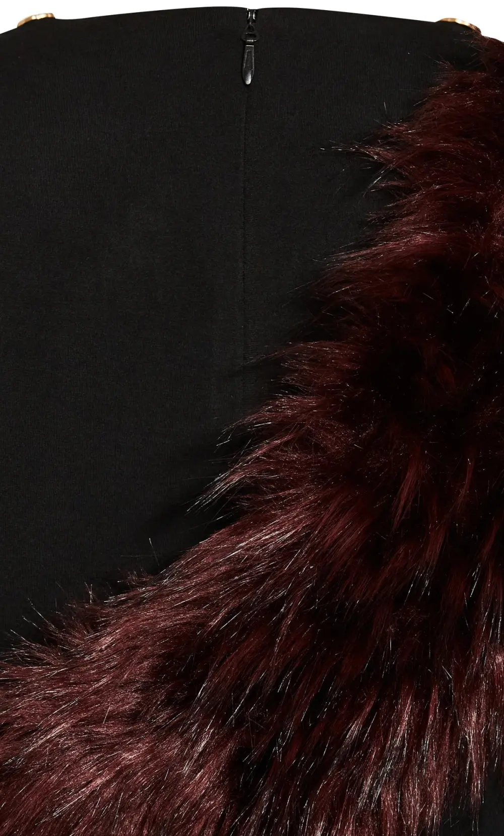 Evans Black Ruched Midi Dress with Detachable Faux Fur