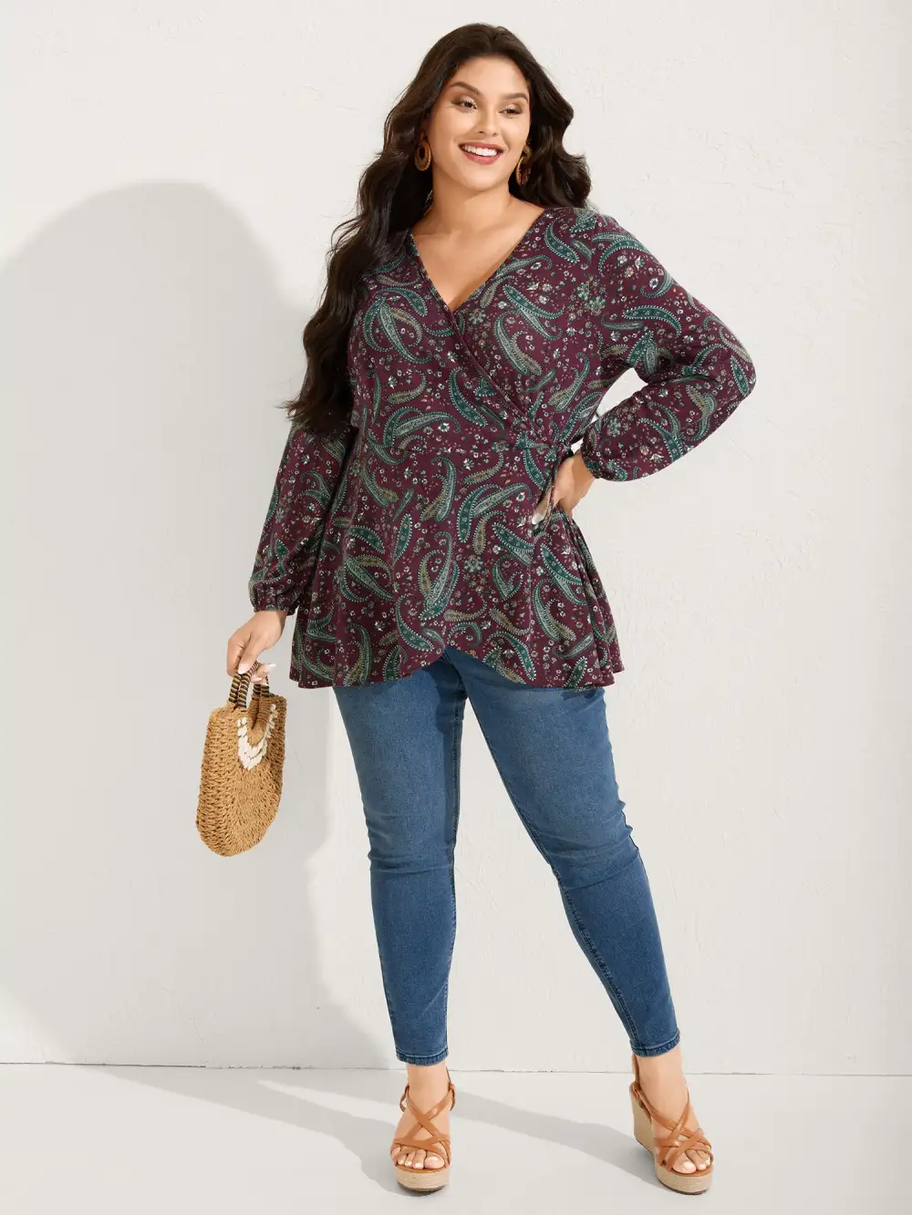 Paisley Print Wrap Style Knit Top