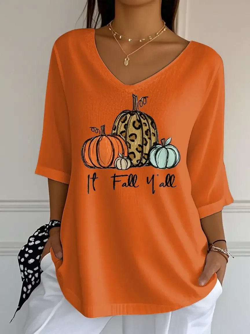 Women's Retro It'S Fall Y'All Print Mid Sleeve T-Shirt