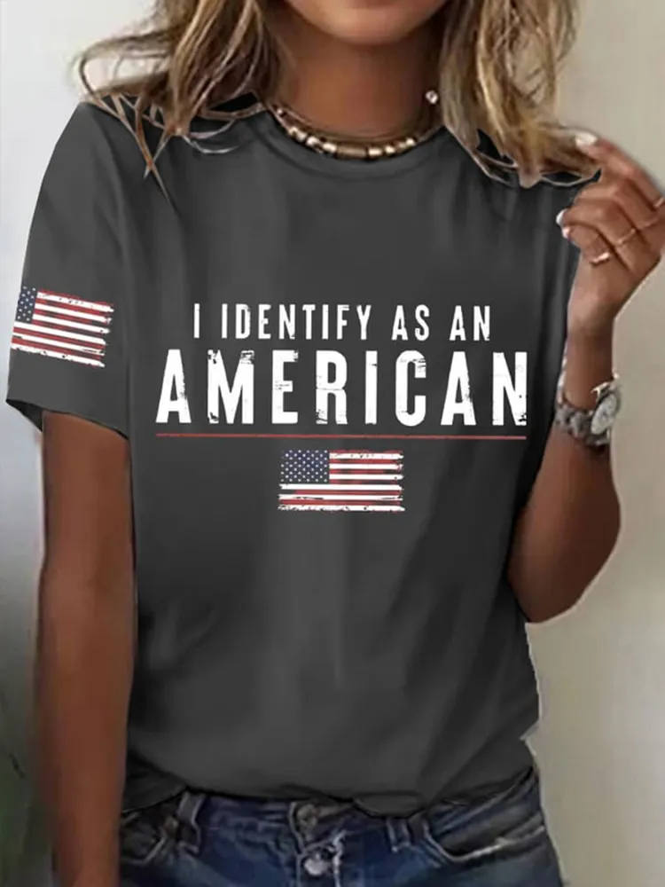 Women'S I Identify As An American Round-Neck Short-Sleeved T-Shirt
