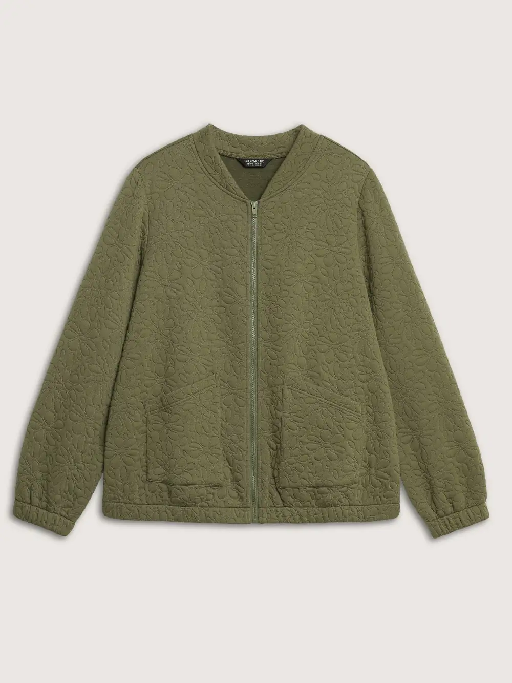 Floral Textured Zipper Front Jacket