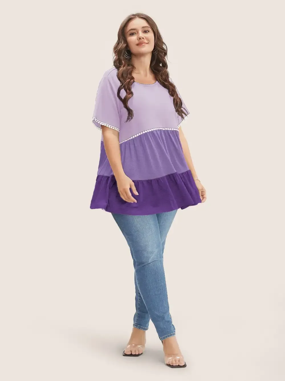Colorblock Contrast Ruffle Tiered T-Shirt