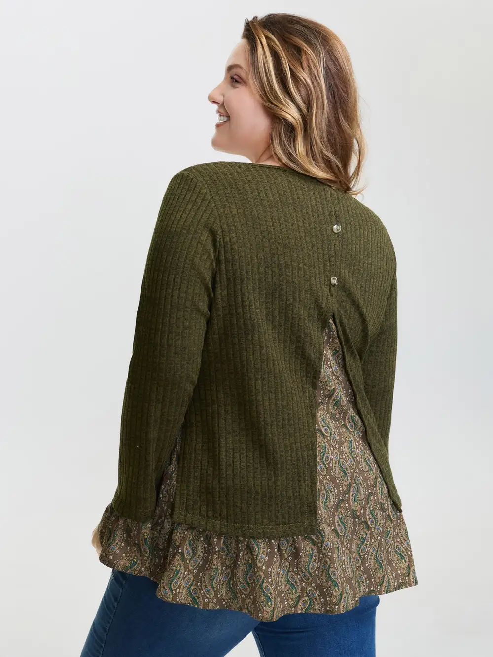 Floral Layered Slit Button Detail T-Shirt