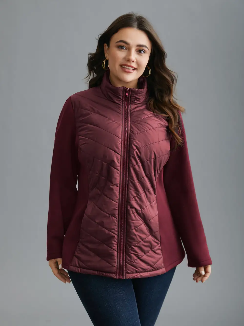 Funnel Neck Contrasting Design Zipper Coat