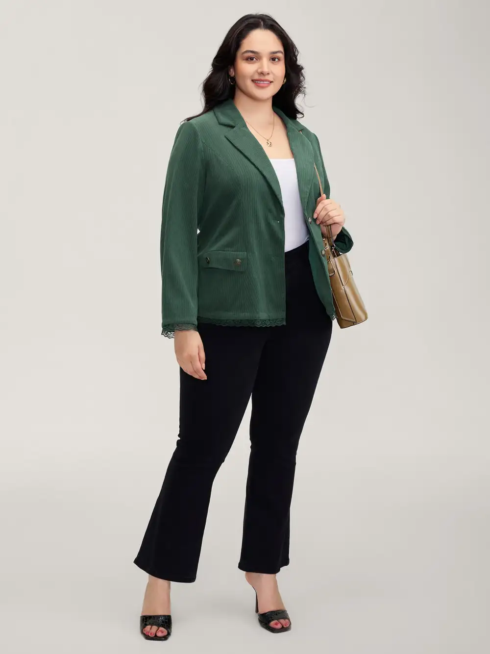 Corduroy Lace Trim Button Detail Blazer