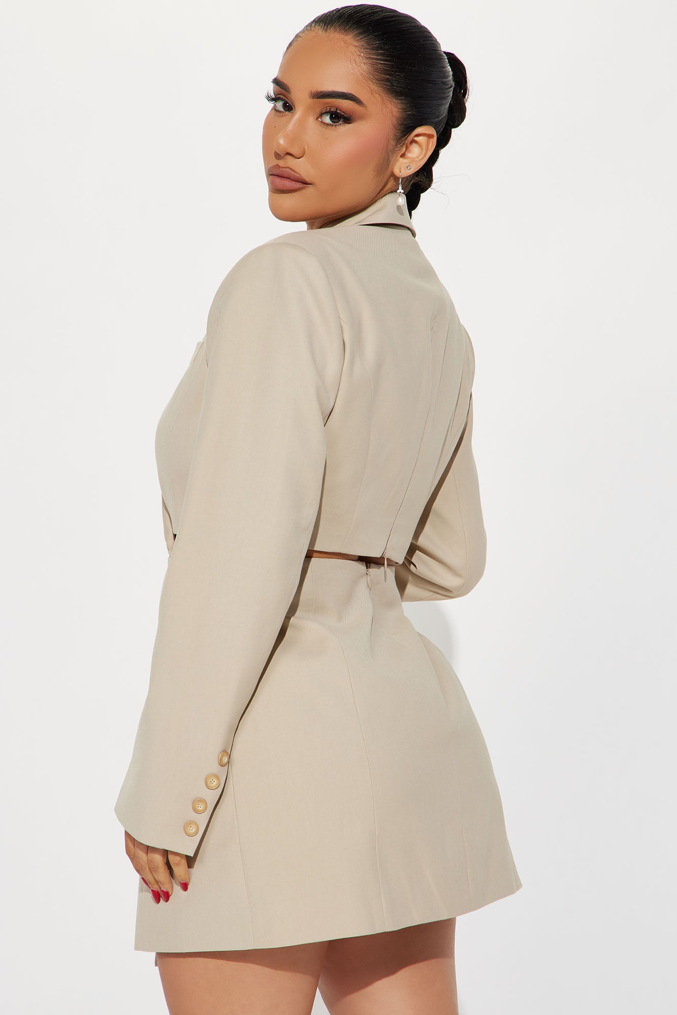 Zoe Blazer Mini Dress - Beige