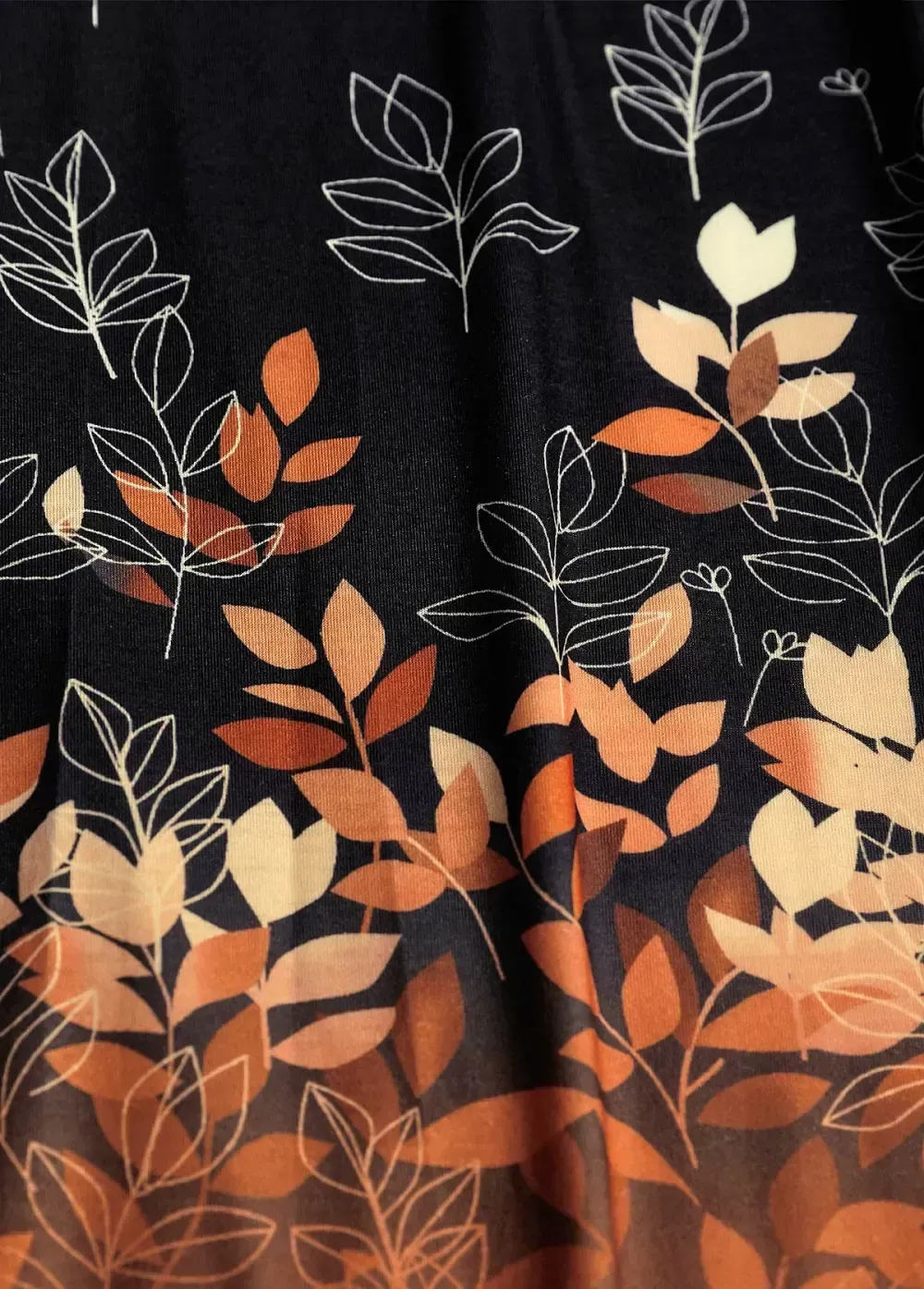 Plus Size Black Handkerchief Hem Leaf Print Light Cardigan