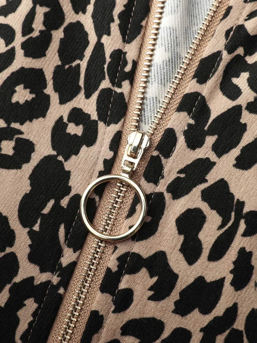 Leopard Print Zipper Front Knee-Length Dress