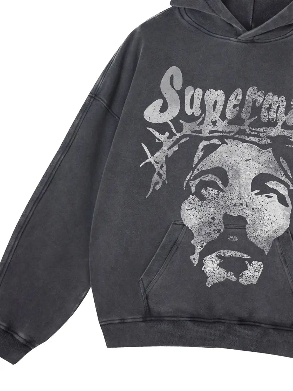 Heavy Duty Washed Jesus Graphic Hoodie - 1973