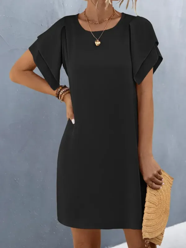 Women Plain Crew Neck Short Sleeve Comfy Casual Short Dress