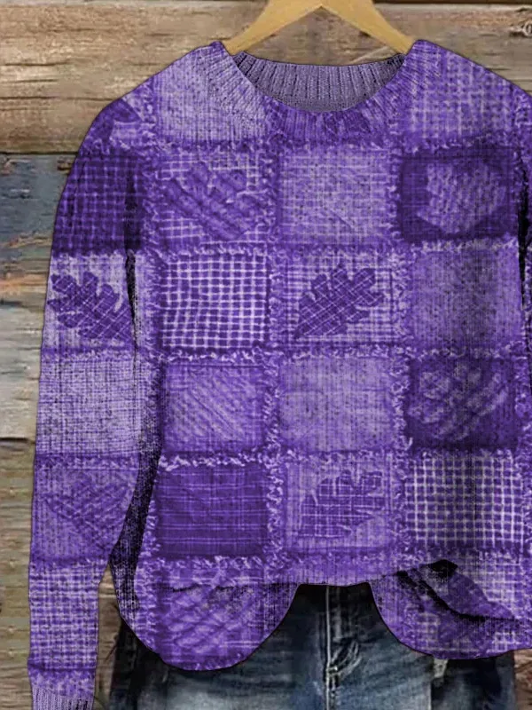 Ladies Alzheimer's Awareness Flowers Casual Crew Neck Sweater