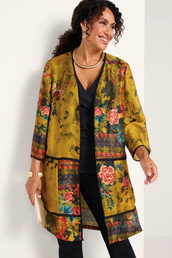 Hana 3/4 Sleeve Open Front Satin Topper