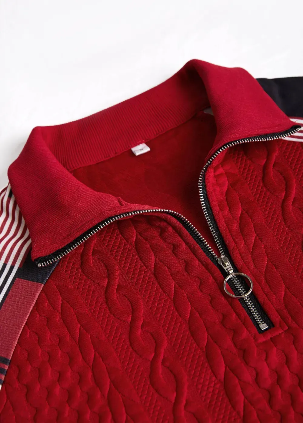 Red Patchwork Plaid Long Sleeve Turn Down Collar Sweatshirt