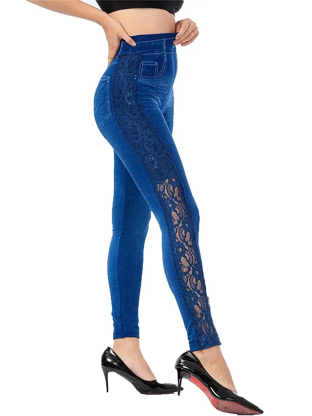 Women's Jeans Skinny Bell Bottom Ankle-Length Denim Faux Denim High Elasticity High Waist Tights Casual / Sporty Casual Weekend Blue S M