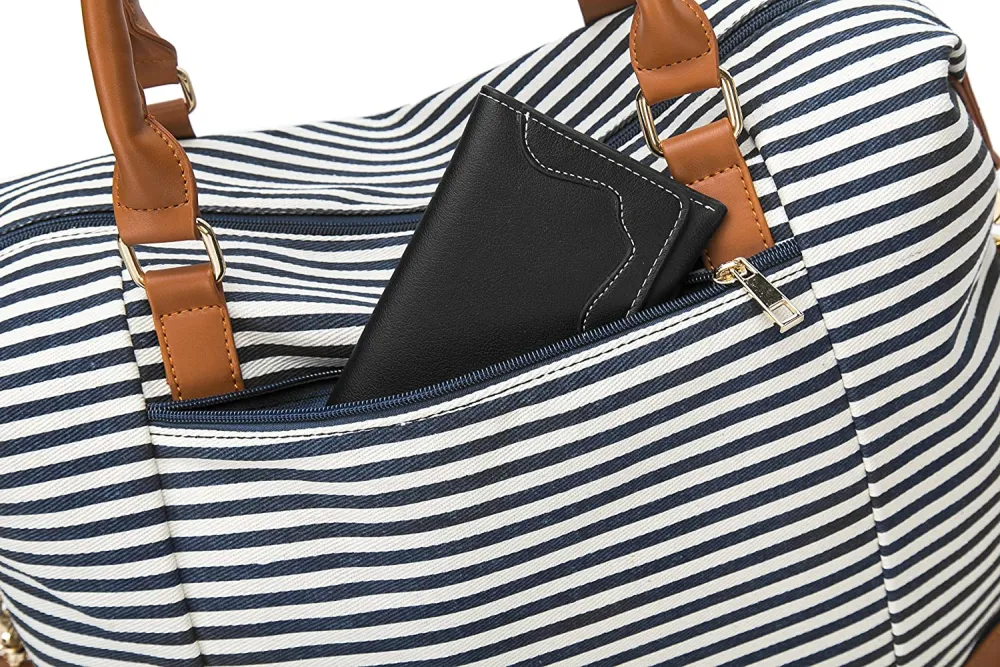 Ladies Canvas Weekender Bag Overnight Carry-on Tote Duffel in Trolley Handle