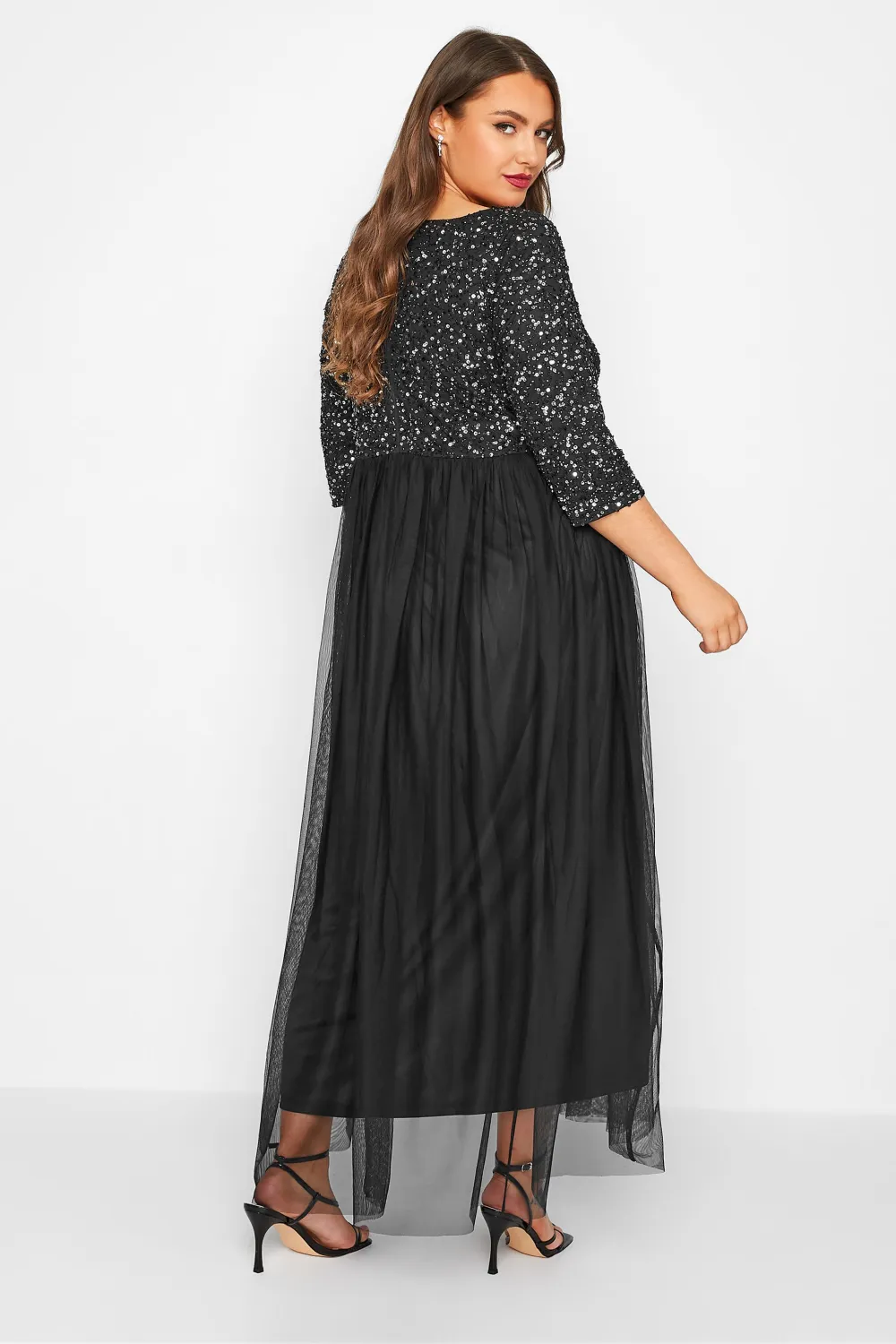 LUXE Curve Navy Blue Sequin Hand Embellished Maxi Dress