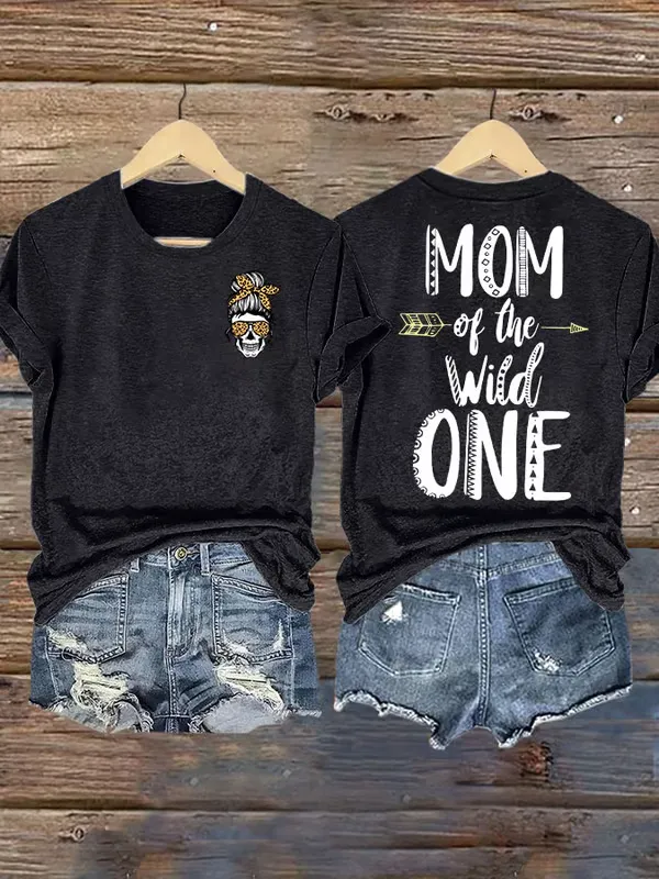 Women'S T-Shirt Women'S Mother'S Day Wild Child Mommy Round Neck T-Shirt