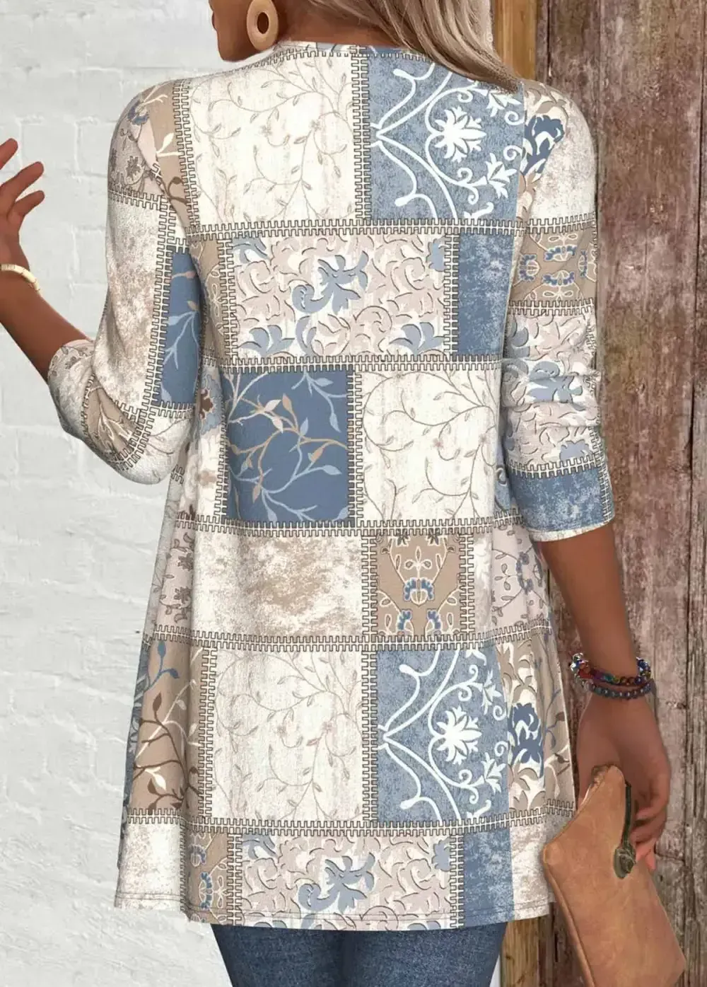 Geometric Print Long Sleeve Light Cardigan