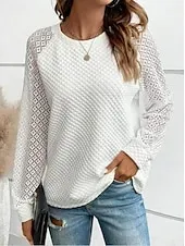 Women's Blouse Stylish Modern Long Sleeve Regular Tops Crew Neck Work Daily Black White Light Grey Spring Fall Winter