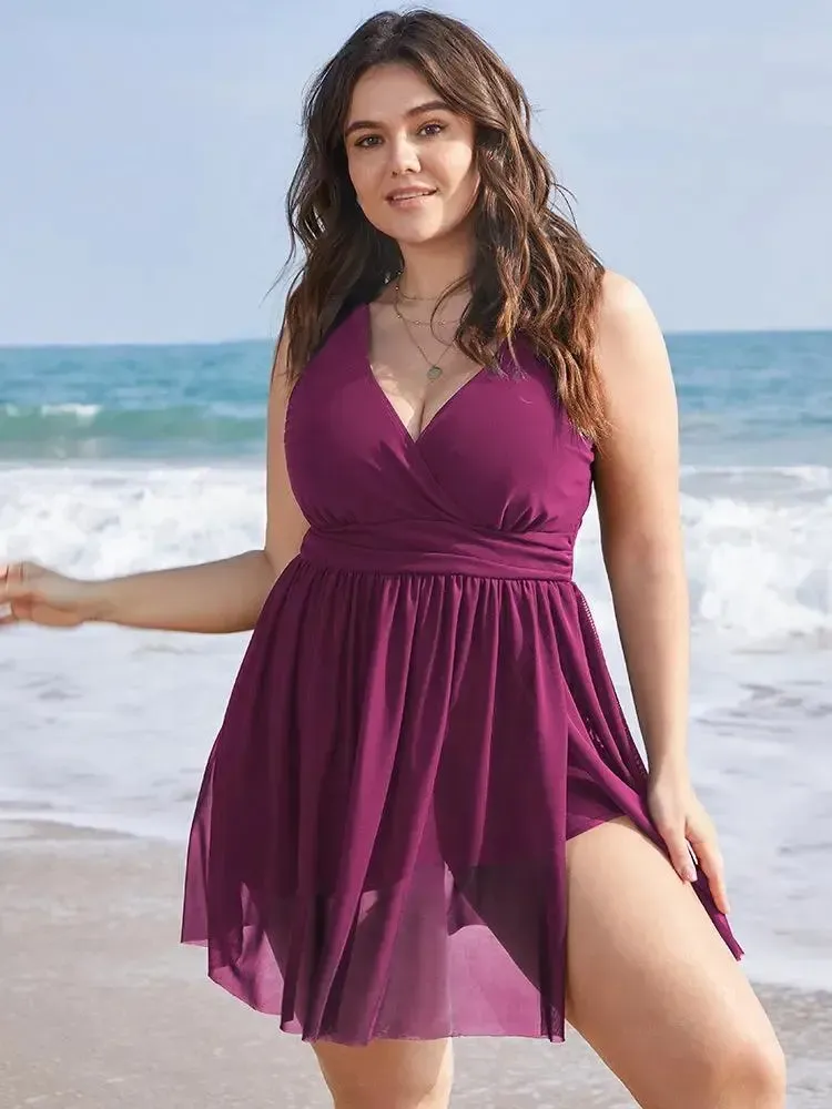 Sculpt Waist Ruched Split Hem Swim Dress