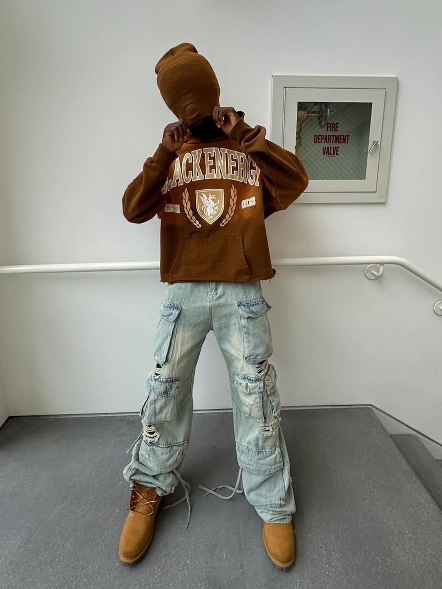 Washed Multi-pocket Work Cargo Jeans - 1830