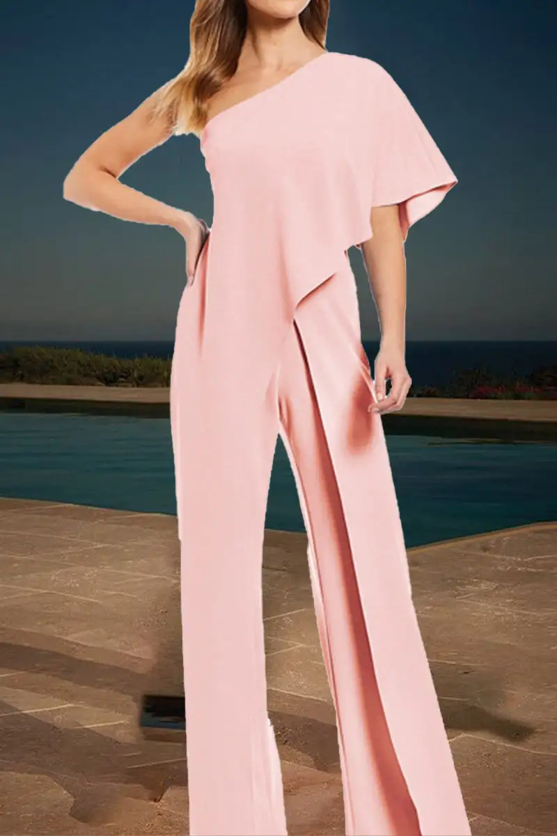 Casual Simplicity Solid Solid Color Oblique Collar Regular Jumpsuits(4 Colors)