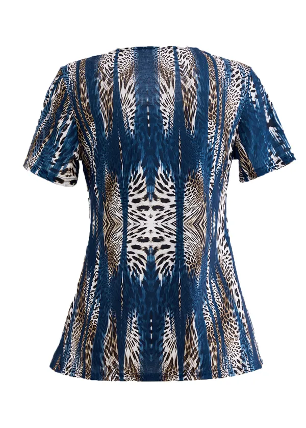 Fake 2in1 Leopard Peacock Blue T Shirt