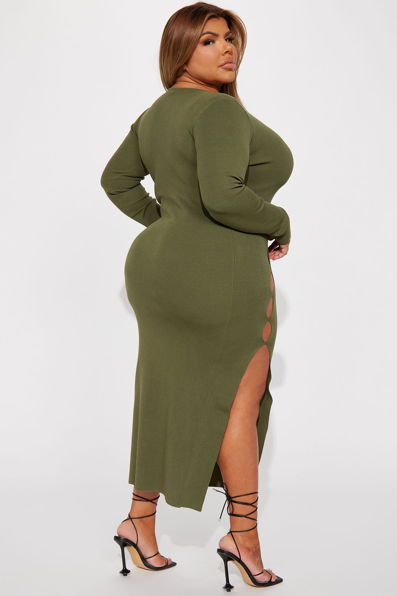 Eve Cutout Knit Midi Dress - Olive