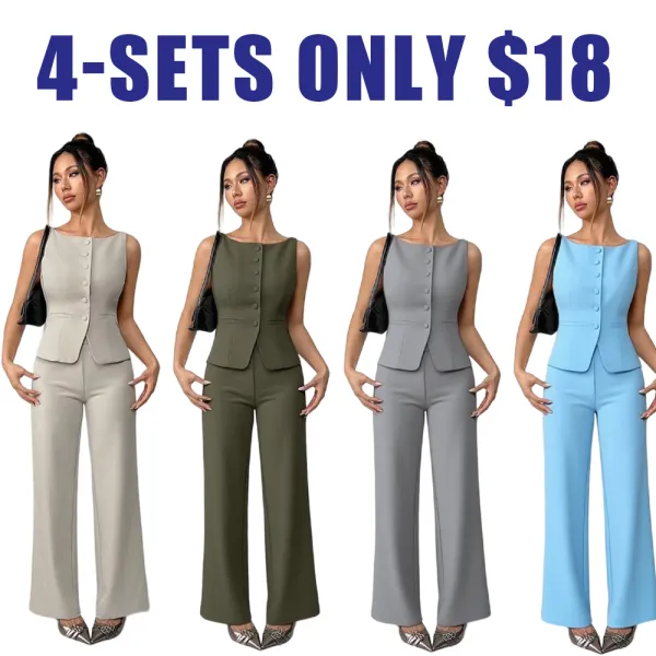 Women's Summer Two-Piece Set – Button Tank Top & Wide Leg Pants