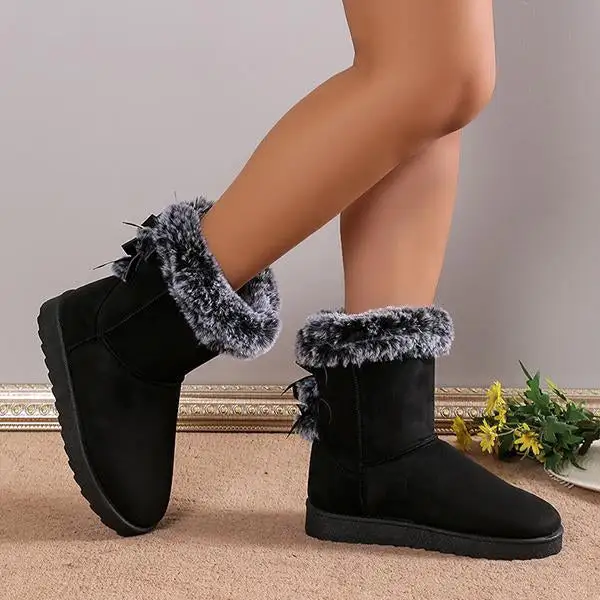 Women's Fashionable Furry Bow Thick Sole Snow Boots 27354078S