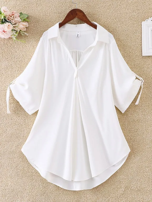Women's Shirt Blouse Solid Color Black White Yellow Half Sleeve Work Daily Weekend Streetwear Casual Shirt Collar Regular Fit Spring Fall