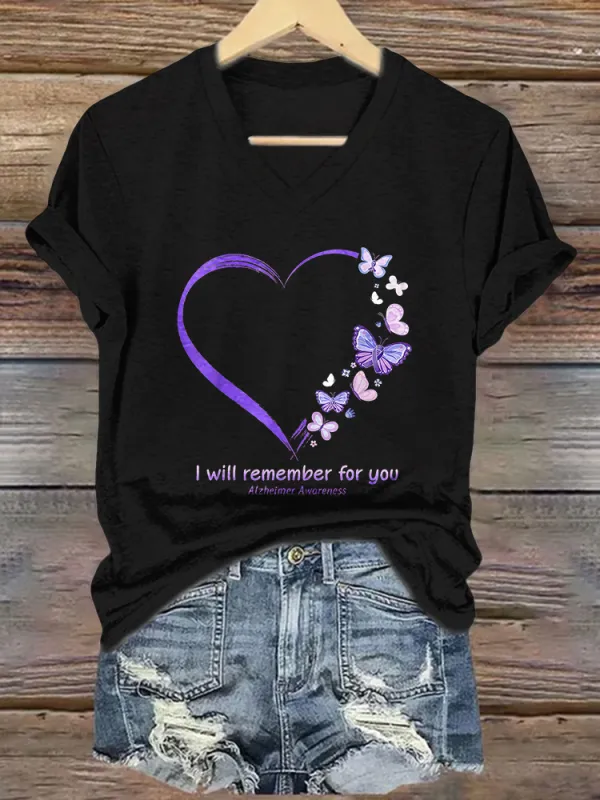 Women'S  I Will Remember For You  Alzheimer'S Awareness V-Neck T-Shirt