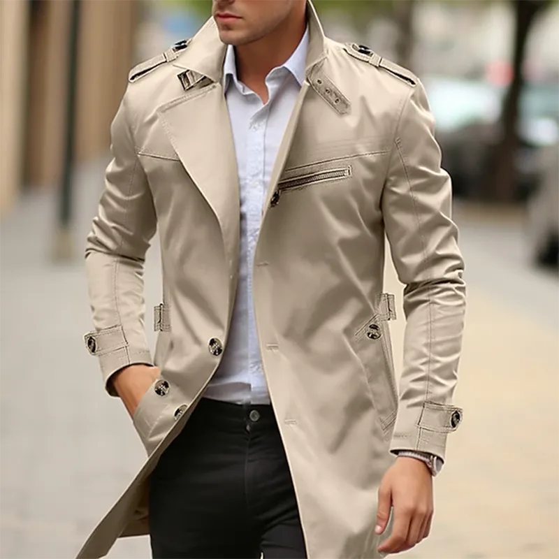 Daily Plain Front Pocket Lapel Single Breasted Trench Coat