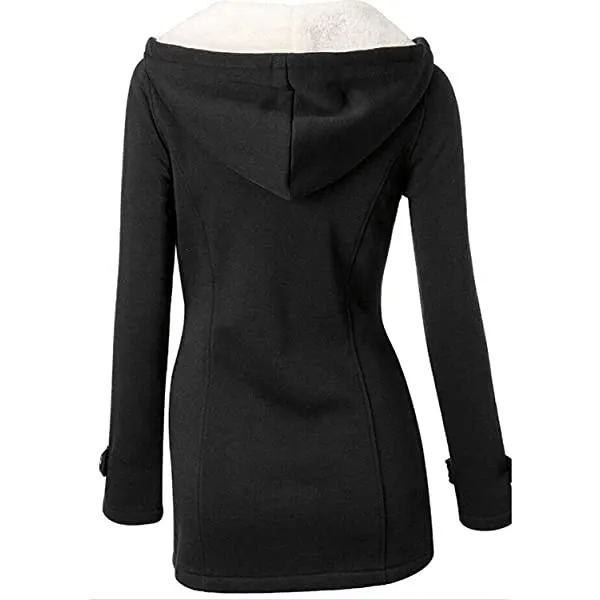 Ladies hooded coat button horn bomber jacket