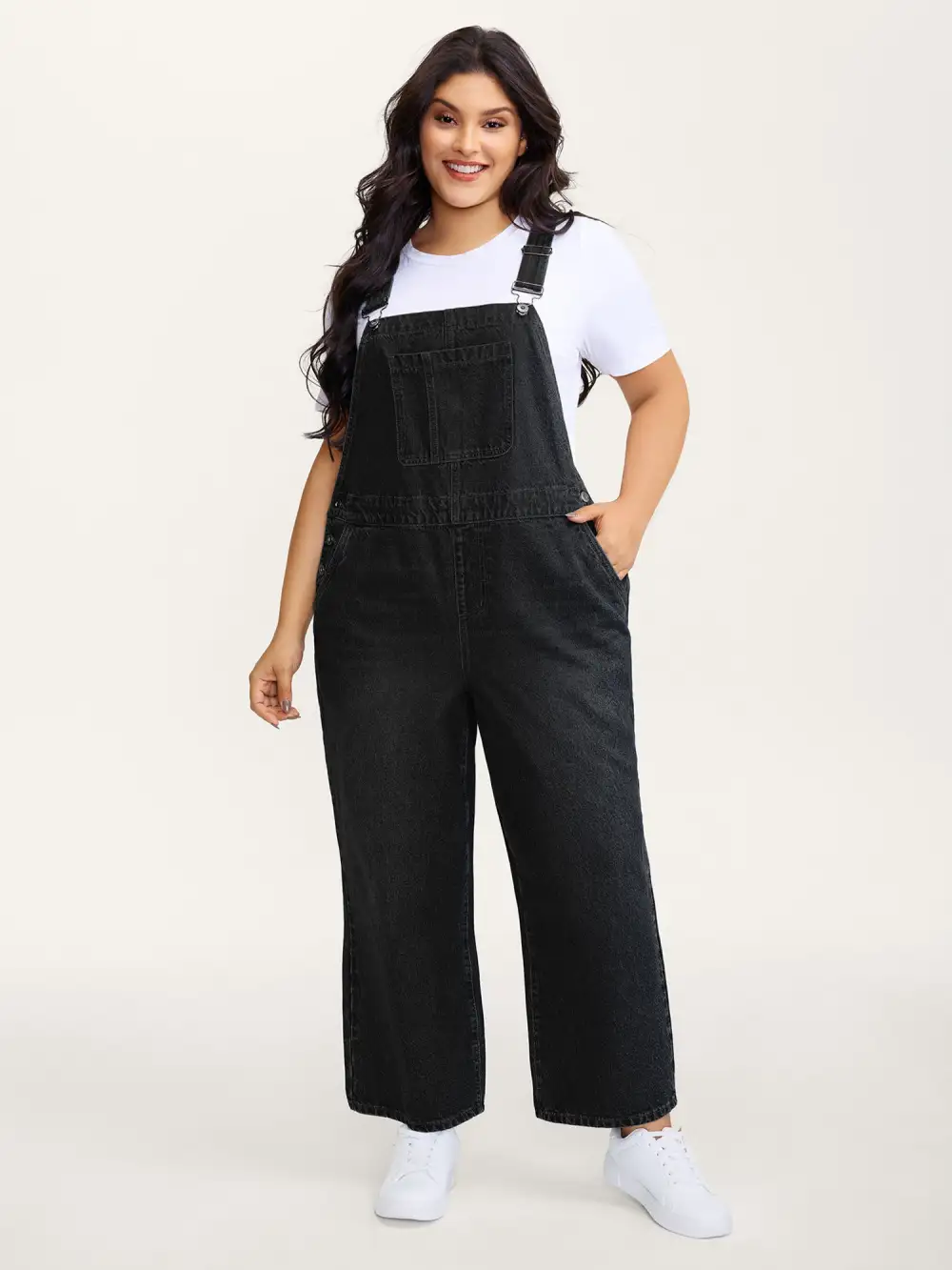 Cotton Relaxed-Fit Side Button Overall Denim Jumpsuit