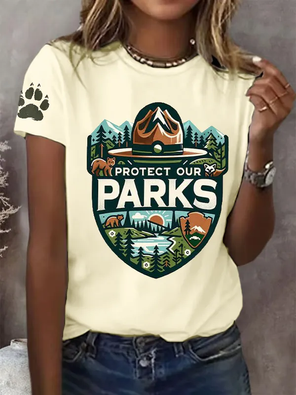 Cotton Women Protect Our National Park Printed Crew-Neck T-Shirt