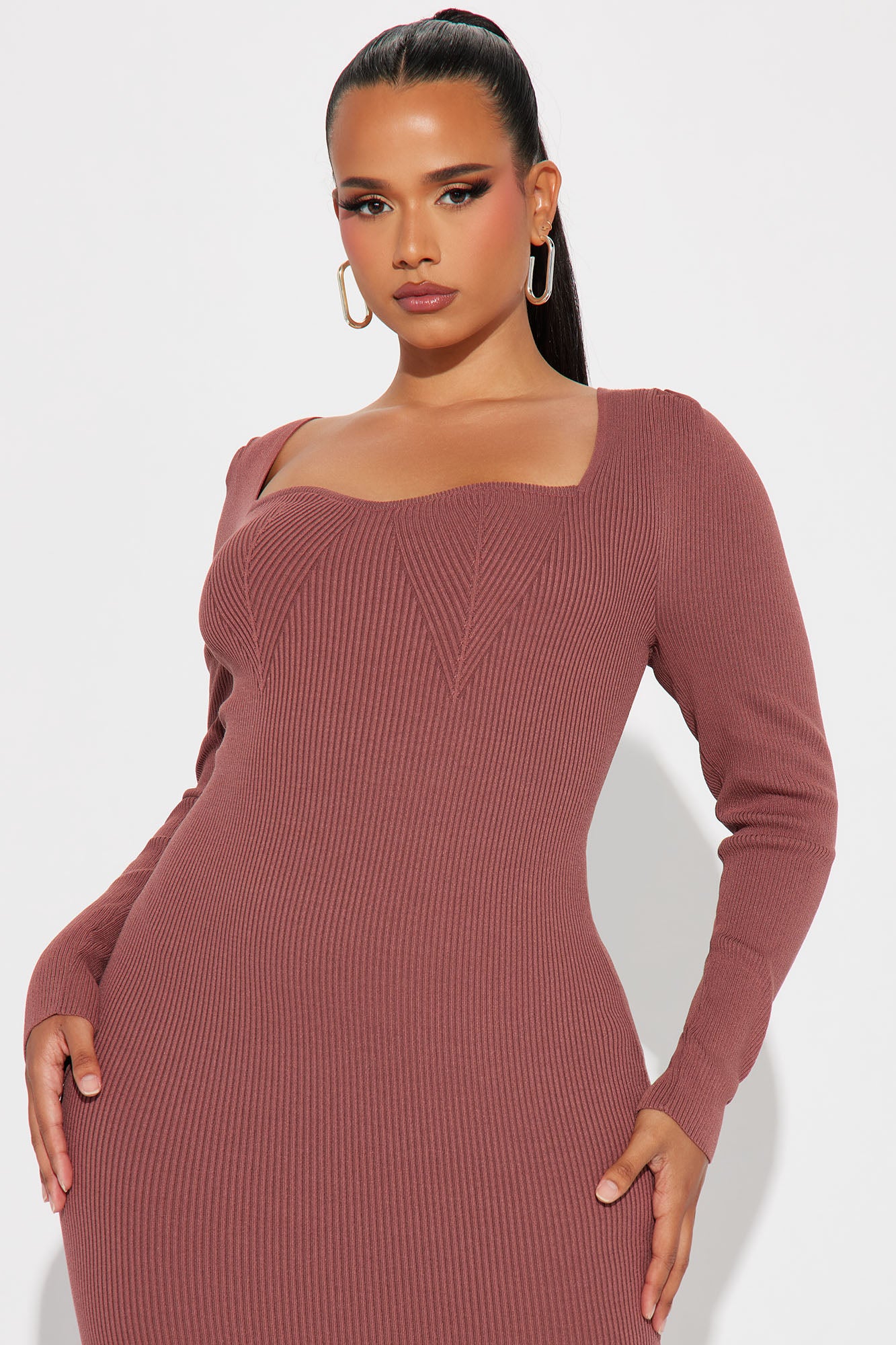 Alyssa Ribbed Midi Dress - Mauve